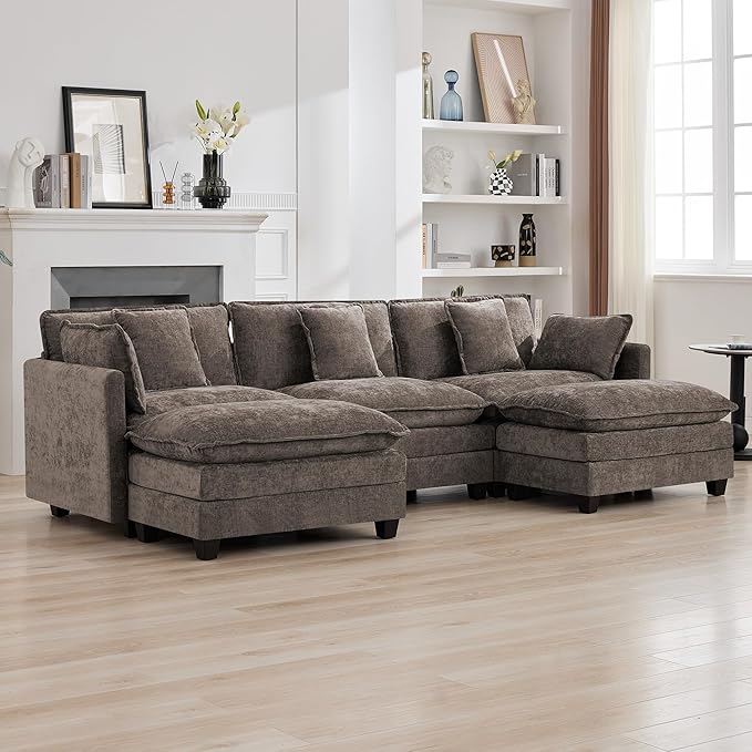 111'' Sectional Cloud Deep Seat Couch, Oversized Chenille U Shaped Sectional