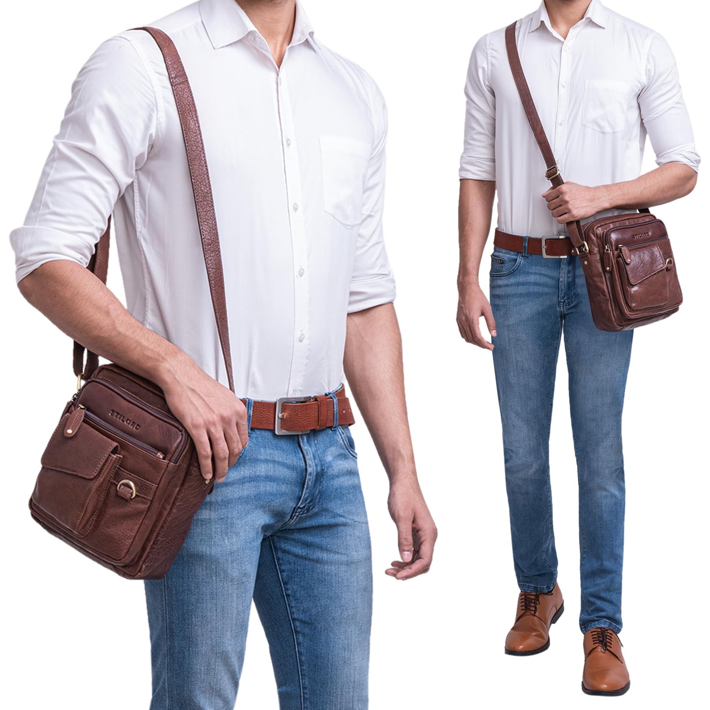 STILORD 'Ryan' Crossbody Bag Men's Leather Small Men's Bag for Hanging Vintage Leather Bag 9.7 Inch iPad Bag Messenger Bag Shoulder Bag Genuine Leather