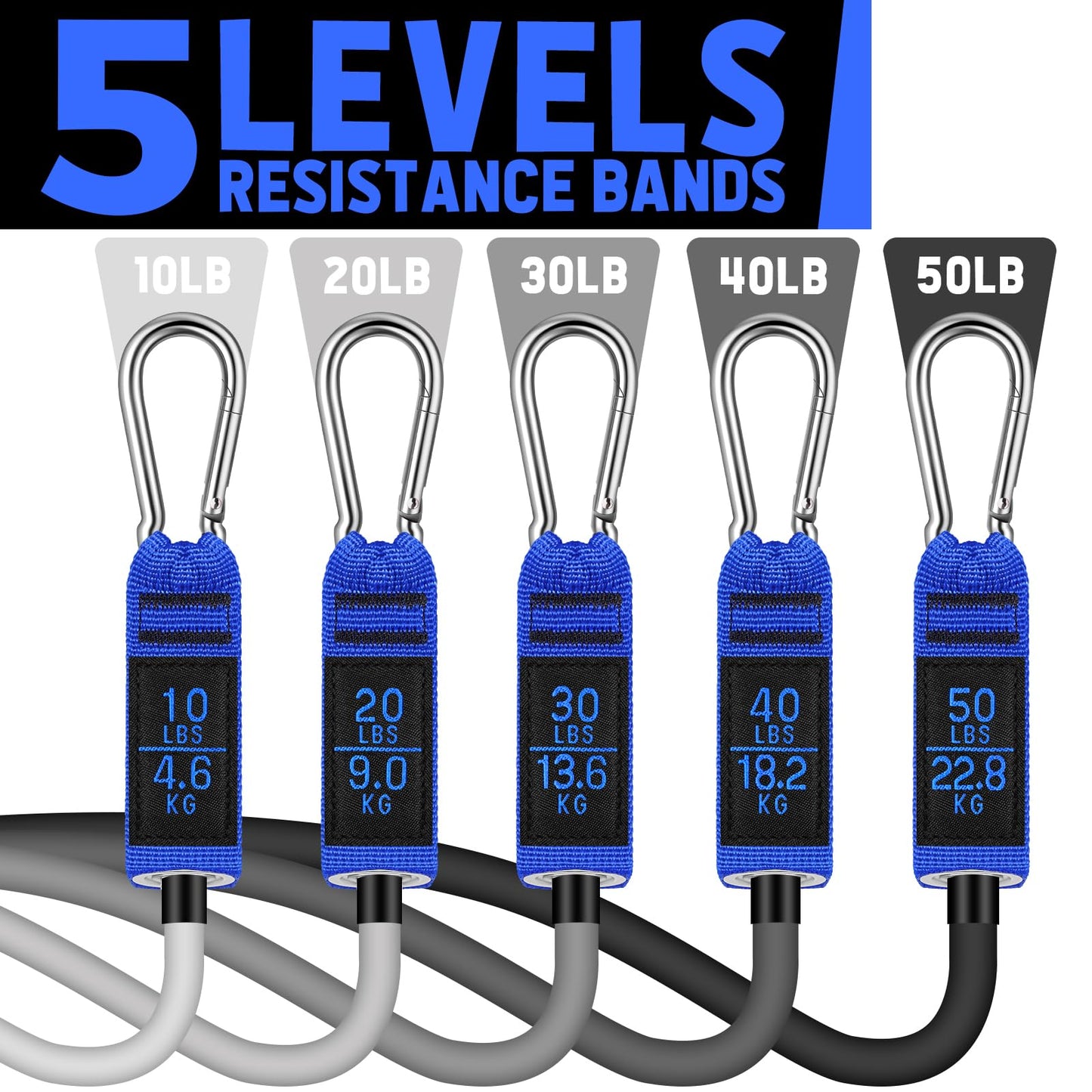 WALITO Resistance Bands Set - Exercise Bands with Handles, Door Anchor, Legs Ankle Straps, for Heavy Resistance Training, Physical Therapy, Muscle Training, Yoga, Home Workouts, Gym