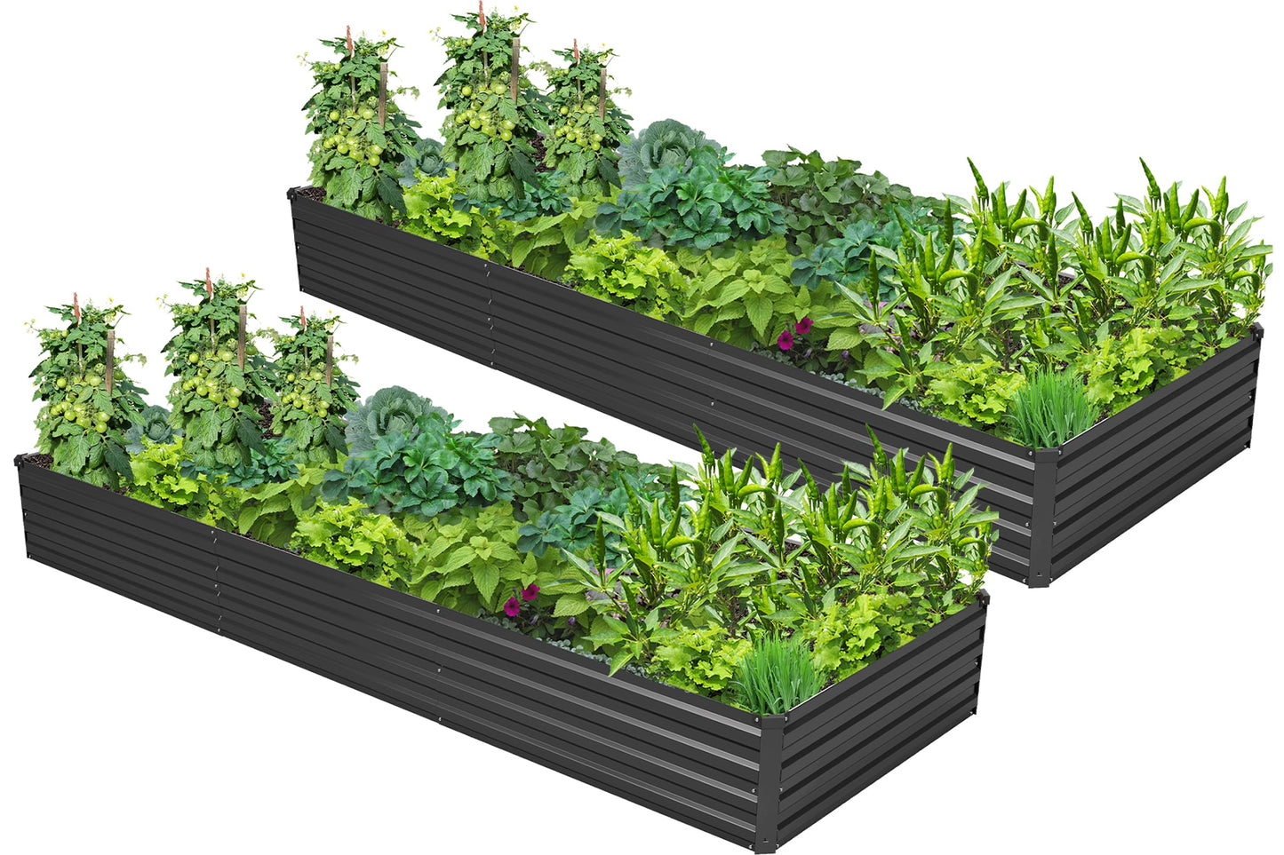 Easllre 2PCS 10x3x1ft Galvanized Raised Garden Bed,Outdoor Planter Box Metal Patio Kit Planting Bed for Vegetables Flowers Herb,Black