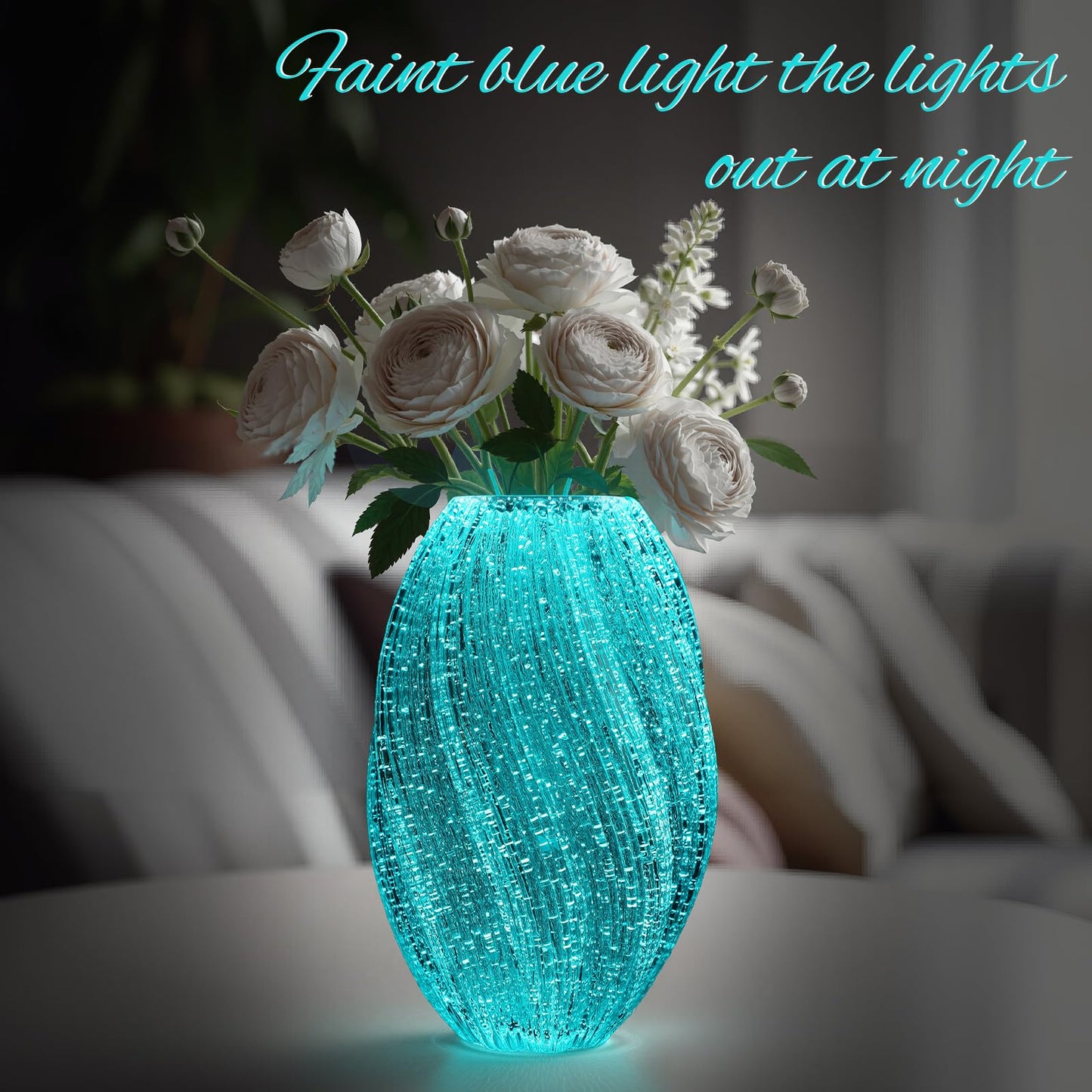 Ferrochef Handmade Glass Flower Vase Luminous Waves Decorative Modern Art Mouth Vase Home Decor Rustic Floral Arrangement Centerpiece for Living Dining Room Fireplace(Oval)