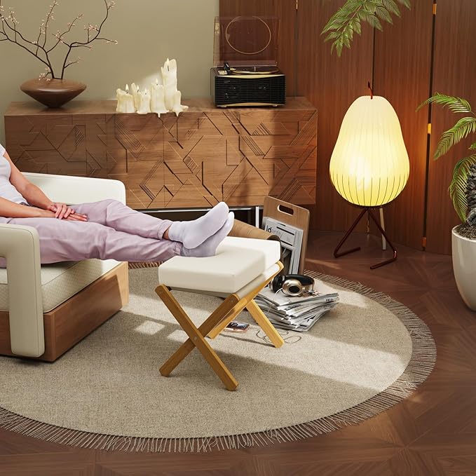 BAMBOOHOMIE Foldable Foot Stool Ottoman, Modern Foot Rest