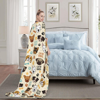 Cute Dogs Fleece Blanket - Soft Cozy Plush Throw Blanket for Adults Kids Pet, Lightweight Warm Flannel Sherpa Blanket for Couch Bed Sofa, Gift for Dog Lovers 50"x40"
