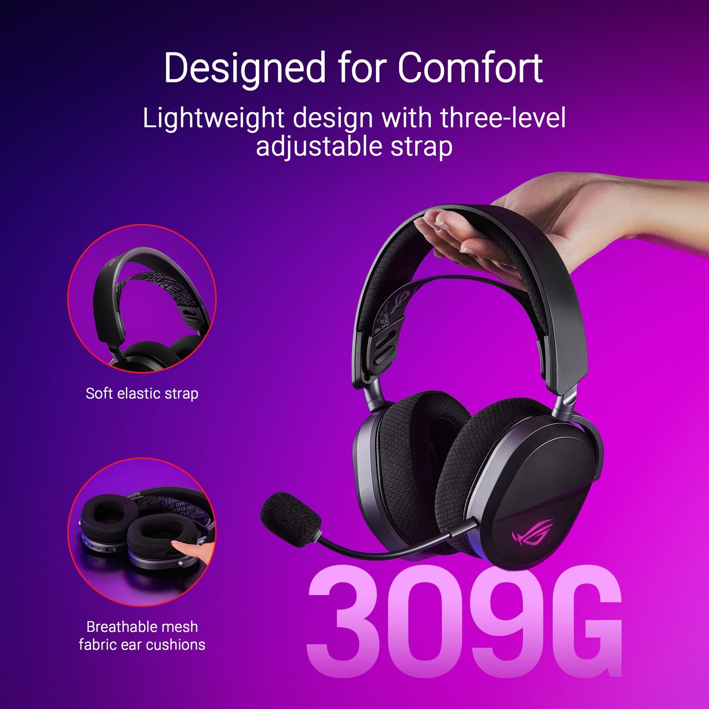 ASUS ROG Pelta Wireless Gaming Headset with Detachable Mic – Tri-Mode (BT, 2.4GHz, USB-C) 50mm Titanium-Plated Drivers, 70Hr Battery, Ergonomic, Lightweight, for PC, PS5, PS4, Switch, Mobile - Black