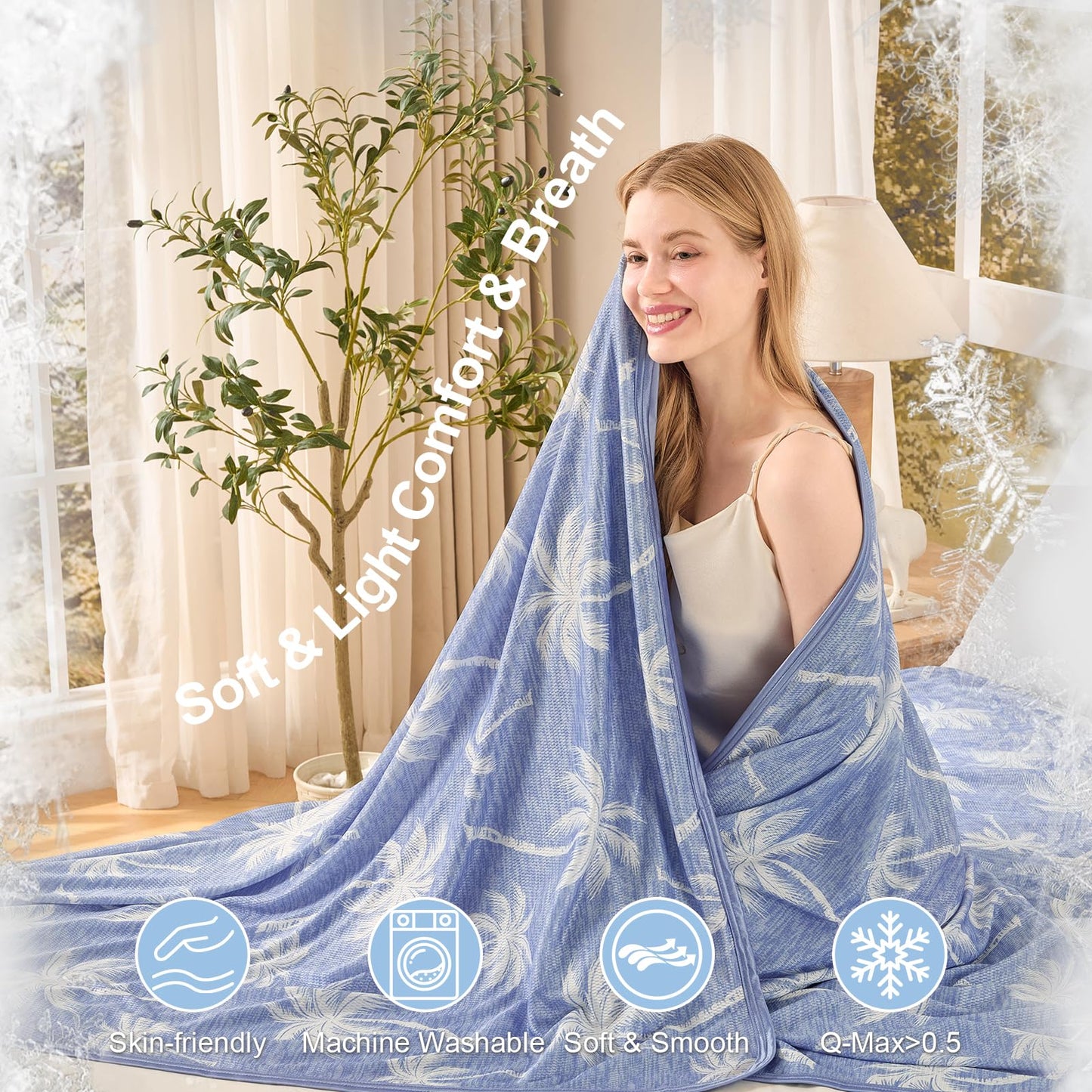 OMERAI Cooling Blanket King for Hot Sleepers, Breathable Summer Blanket Lightweight Blankets for Night Sweats,Double-Sided Cooling Effect Throw Blanket for Bed, 90"x108" Blue