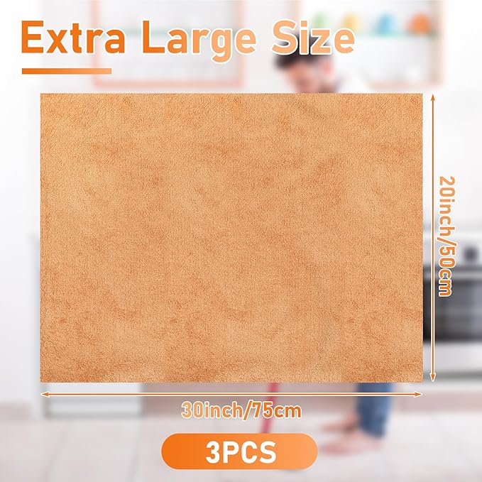 Newwiee 3 Pcs Extra Large Microfiber Cleaning Cloth 30" x 20" Washable Reusable