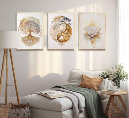 Tree of Life Canvas Wall Art Lotus Zen Painting Picture Wall Decor Abstract Yin Yang Fall Art Poster Print Artwork for Living Room Yoga Room Hotel Bedroom Home Decoration
