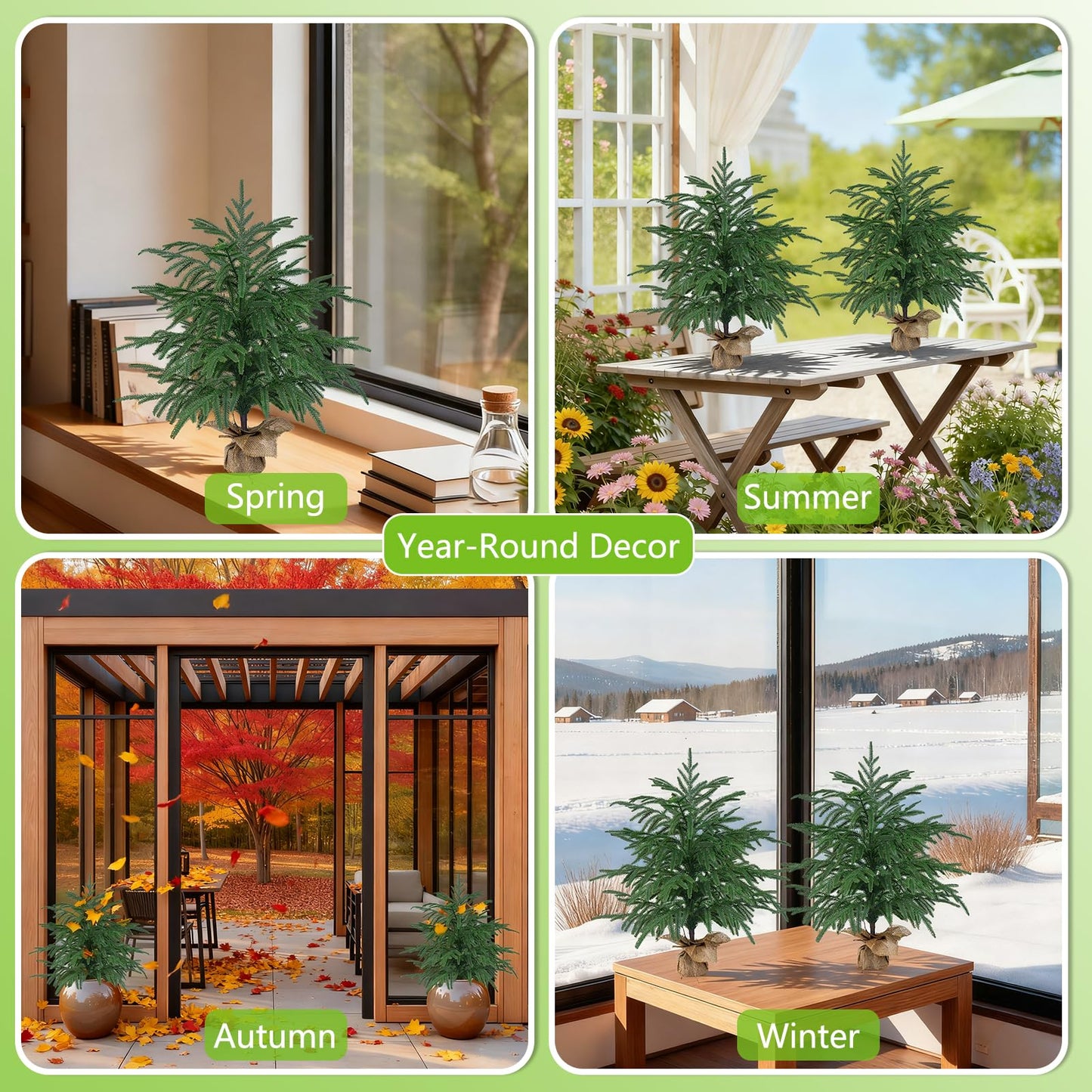 2FT Artificial Norfolk Pine Tree, 2pc Artificial Christmas Tree Faux Potted Plants for Front Porch Christmas Indoor Outdoor Decor