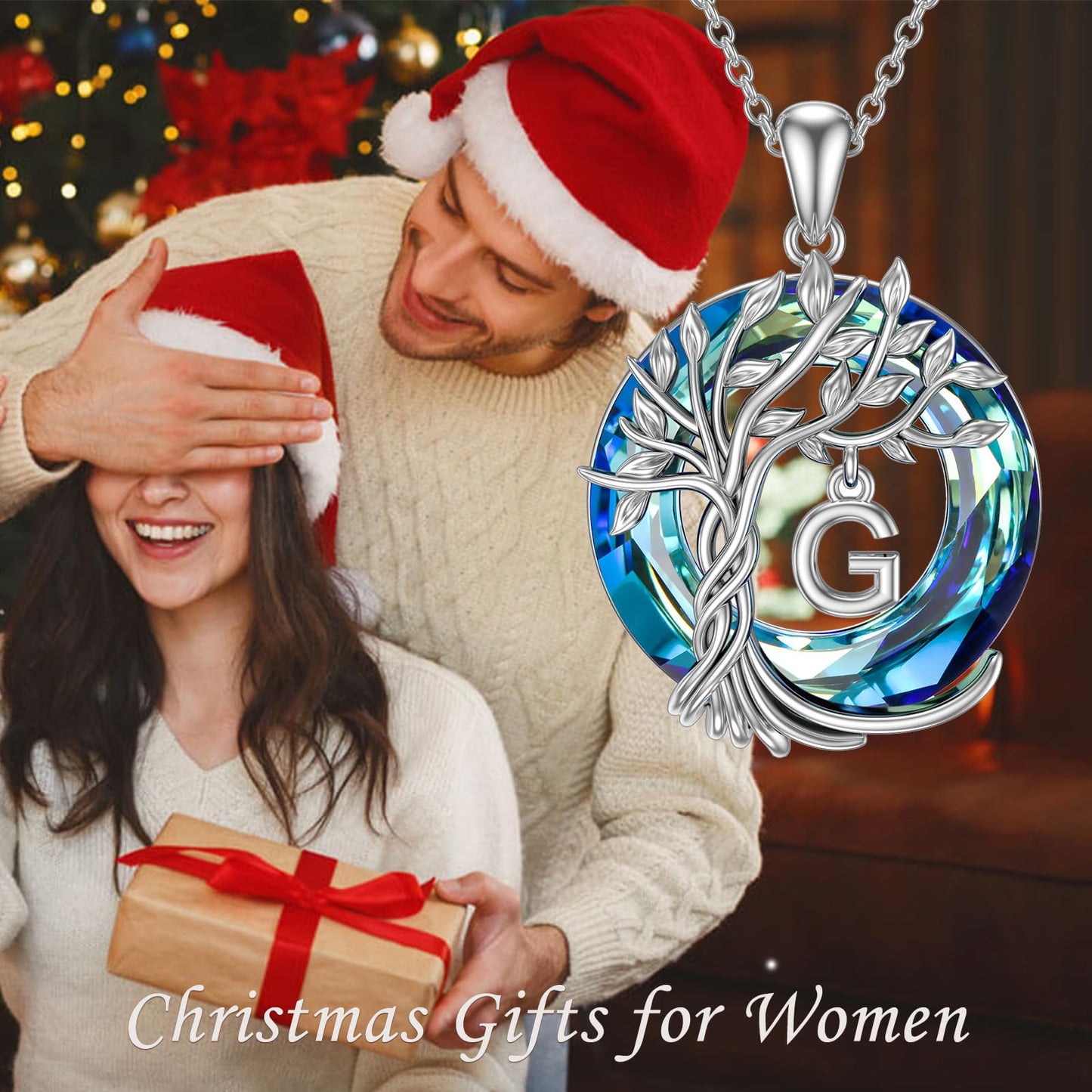 TOUPOP Tree of Life Initial Necklace Gifts for Women Sterling Silver Initial G Letter Jewelry Irish Crystal Pendant Birthday Gifts for Women Her Mom Wife Daughter