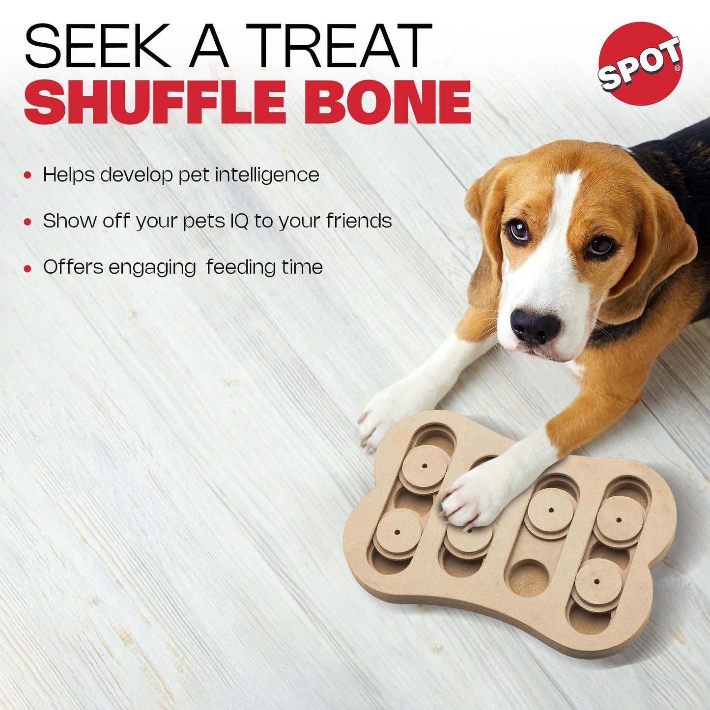 SPOT Ethical Pet Interactive Seek-A-Treat Shuffle Bone Toy Puzzle That Will Improve Your Dog's IQ, Specially Designed for Training Treats