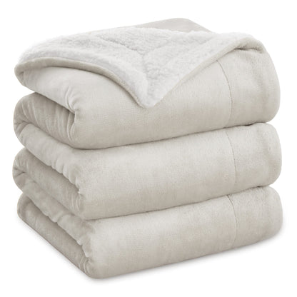 Bedsure GentleSoft Sherpa Fleece Blankets Queen Size for Bed - Thick and Warm, Soft Fuzzy Plush Queen Blanket for Winter, Grey, 90x90 Inches