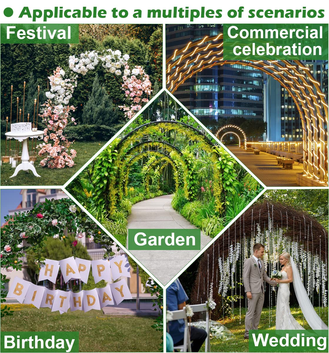 Queension Extra Large Garden Arch 7.2Ft Wide 9.2Ft High, Wedding Arch for Ceremony, Outdoor Garden Trellis for Climbing Plant, Metal Balloon Arches Backdrop Stand with Prongs Base, Black