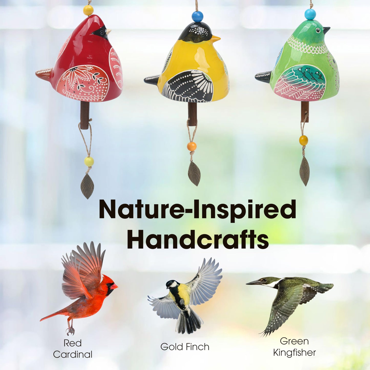 Bird Song Bell Wind Chime, Ceramic Cardinal Fashion Hanging Windchimes for Rustic Music Garden Backyard Church Decoration Porch Outside Outdoor Festival Memorial Gift Witness Friendship (Green)