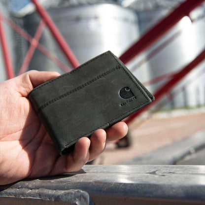 Carhartt Men's Casual Saddle Leather Wallets, Available in Multiple Styles and Colors, Black (Bifold)