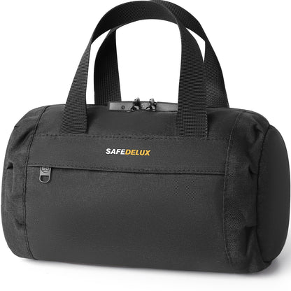 SafeDelux Smell Proof Bag with Combination Lock, Odorless Activated Carbon Fiber Smell Proof Container, Portable Stash Box for Travel, Home, Office & Gifts (Black1)
