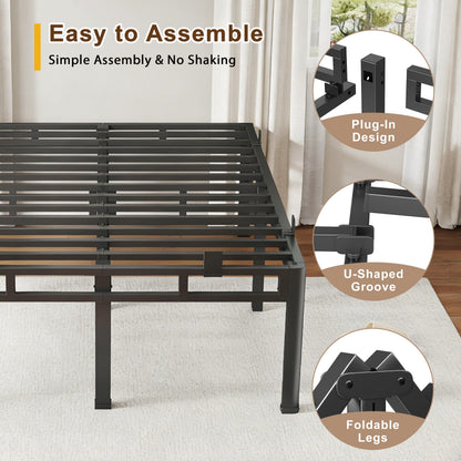 ROIL 16 Inch Twin Size Bed Frame, Double Layer Metal Bed Frame with Round Corner Legs, 4000LBS Bed Frame & Box Spring 2 in 1 Platform with Headboard Holes Mattress Baffles, Noise-Free Easy Assembly