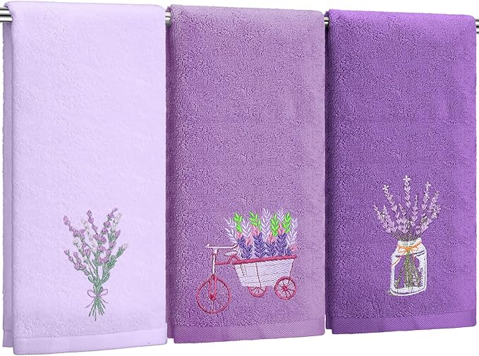 Lavender Floral Hand Towels Farmhouse Purple Lavender Bathroom Decor 14x29 Inch