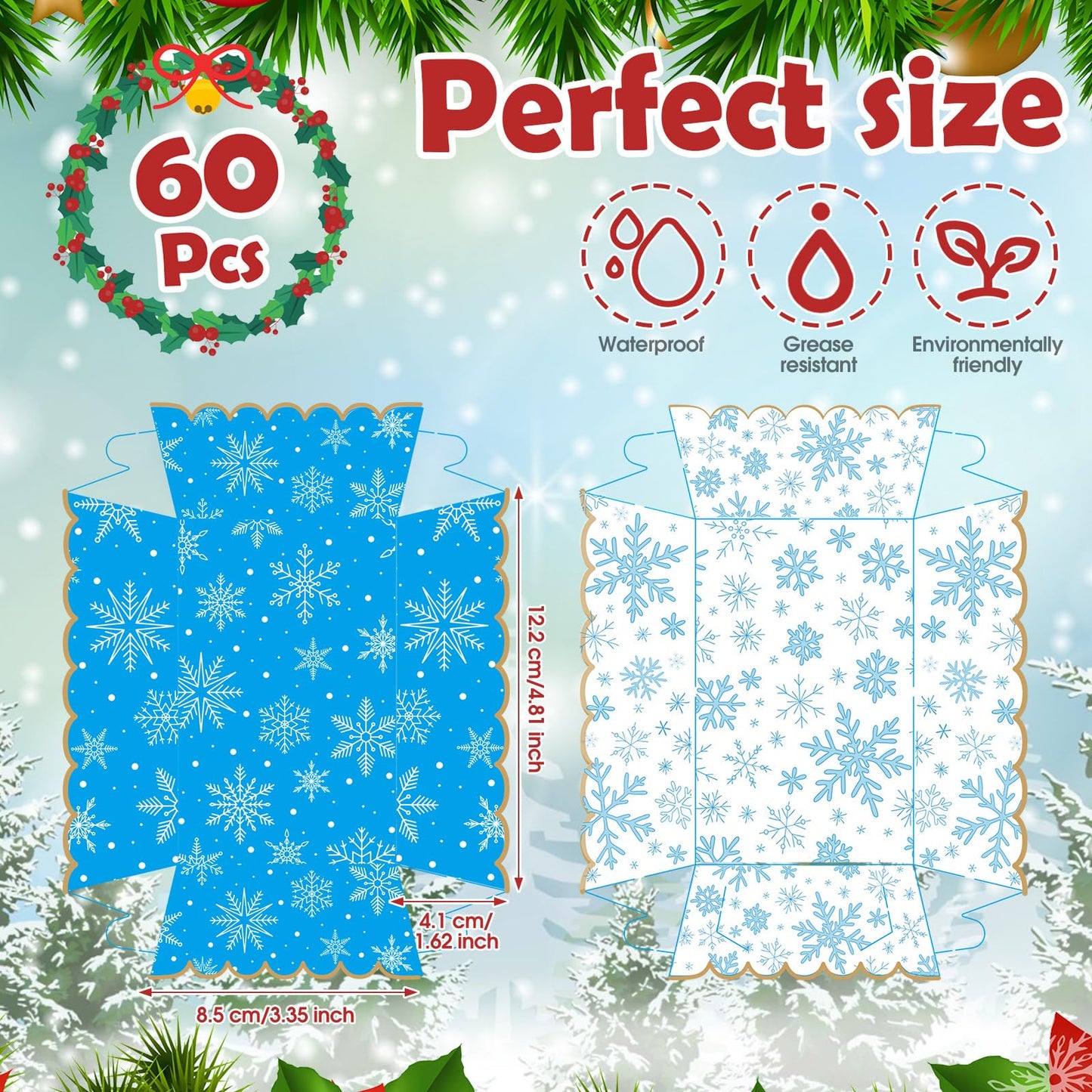 Dunzoom 60 Pcs Blue White Winter Snowflake Paper Food Trays Winter Wonderland Party Decoration Snowflake Snack Trays Nacho Boats Bowl Disposable for Holiday Birthday Baby Shower Party Supplies