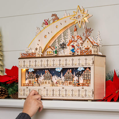 Best Choice Products Wooden Christmas Advent Calendar, Shooting Star Holiday Decoration w/Battery-Operated LED Light Background