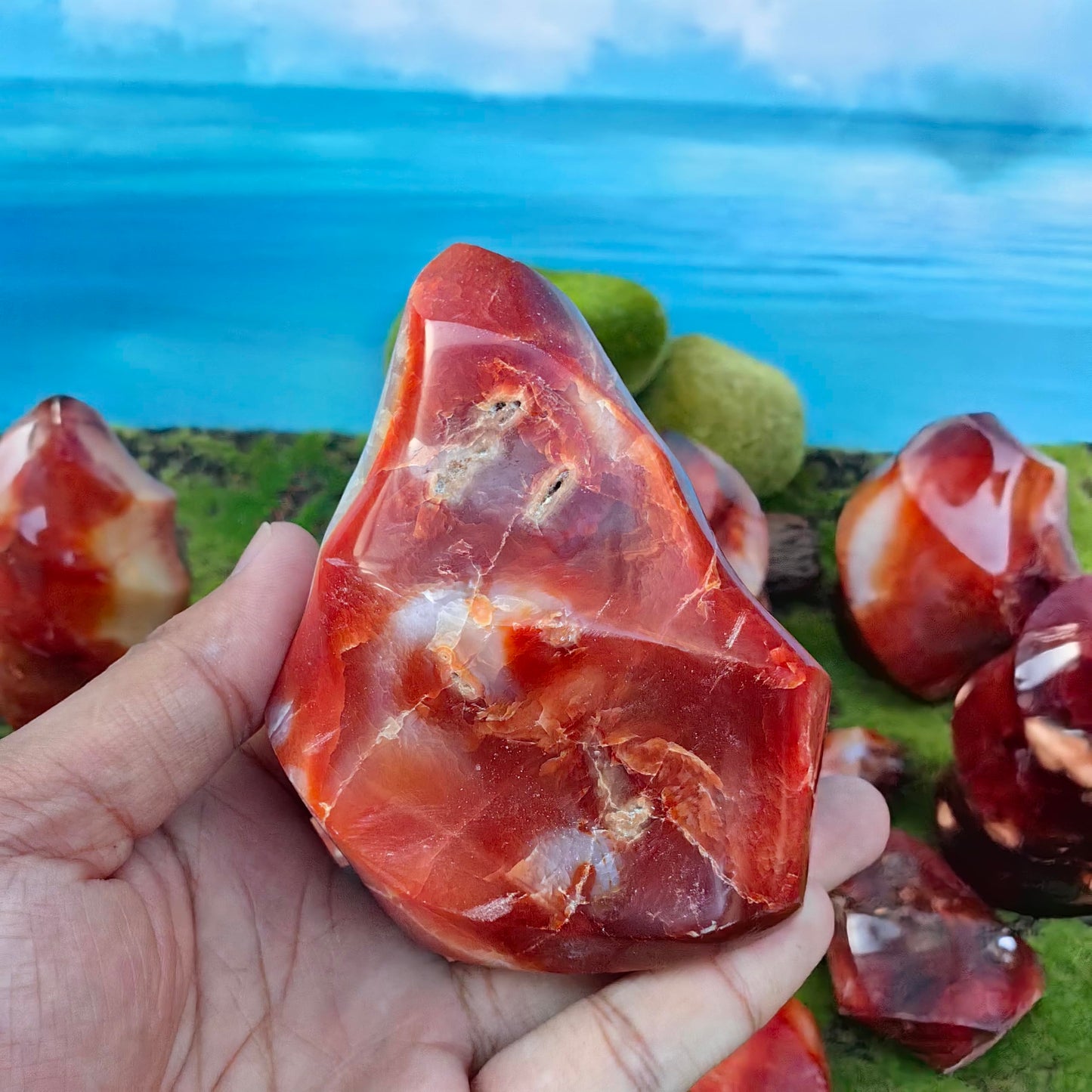 Natural Carnelian Flame Carving Crystal Red Agate Tower Point Reiki Mineral Office Home Decor Gift Healing (550g-700g)