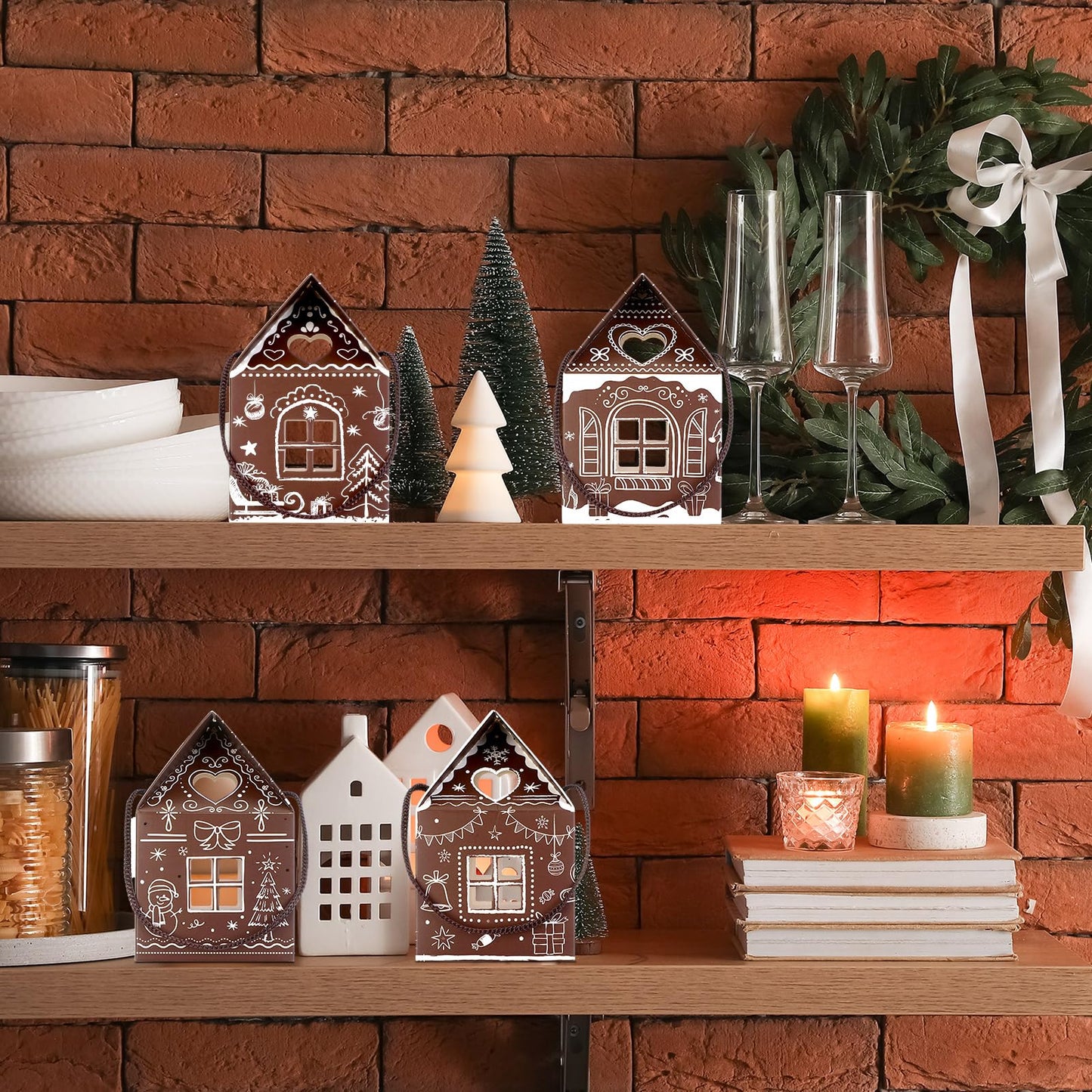 Gersoniel 24 Pcs Christmas Gift Boxes Candy Gingerbread House Mini Christmas Party Favor Box Small Paperboard Gift Container for Xmas Holiday Party Treat Cookie Goodie Snack Packaging (Dark Brown)