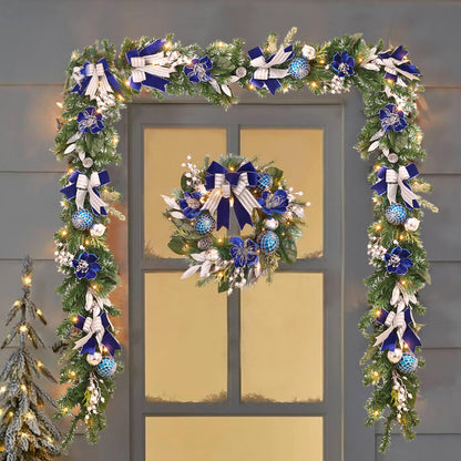 Pre-Lit Christmas Garland for Front Door with 20 LED Lights,6 ft Silver Blue Lighted Christmas Garland for Mantel Fireplace Window Stairs Holiday Decoration with Timer,Magnolia Winter Decor