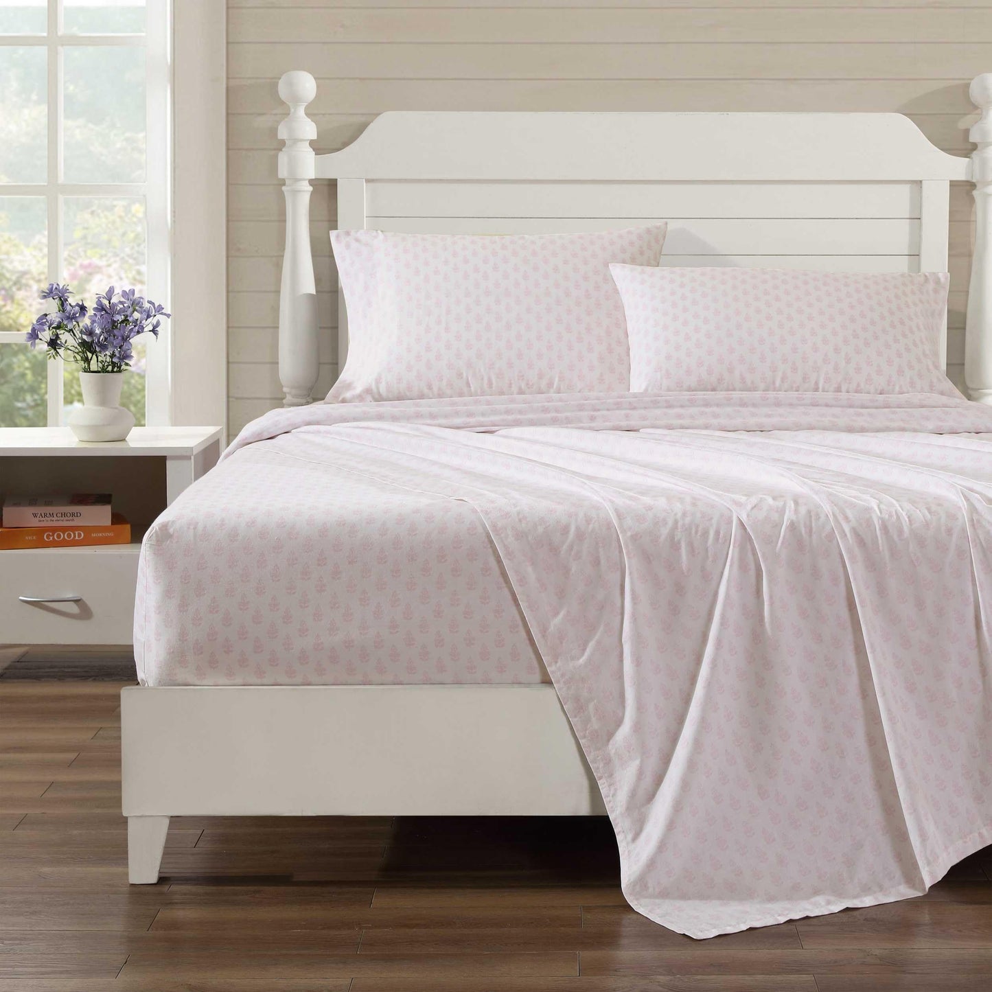 Laura Ashley - King Sheets, Lightweight & Breathable Cotton Percale Bedding Set with Matching Sham(s), Oeko-Tex Certified (Francesca Pink, King)
