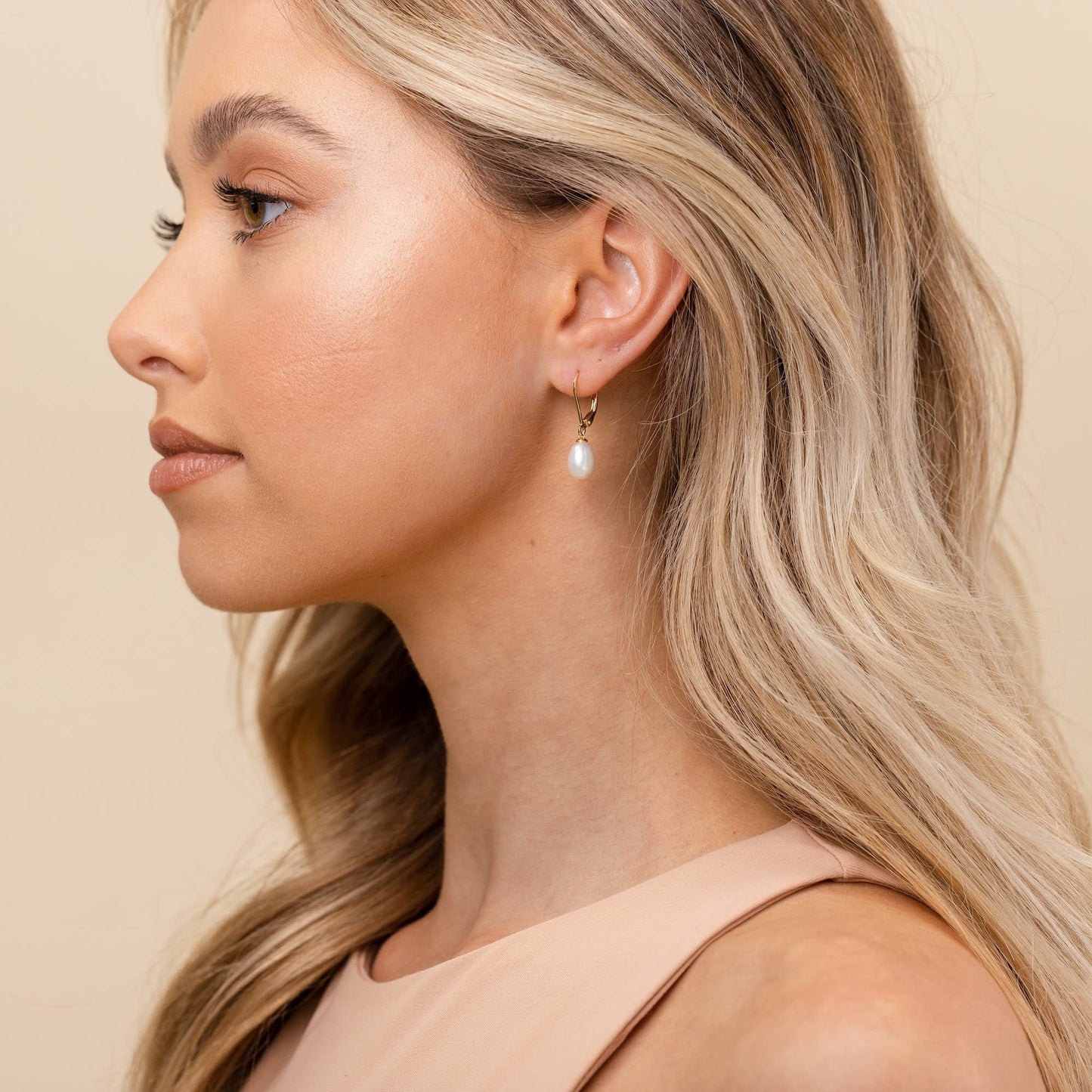PAVOI 14K Yellow Gold Plated Freshwater Cultured Pearl Earrings Leverback Dangle Studs - Handpicked AAA Quality - 10mm