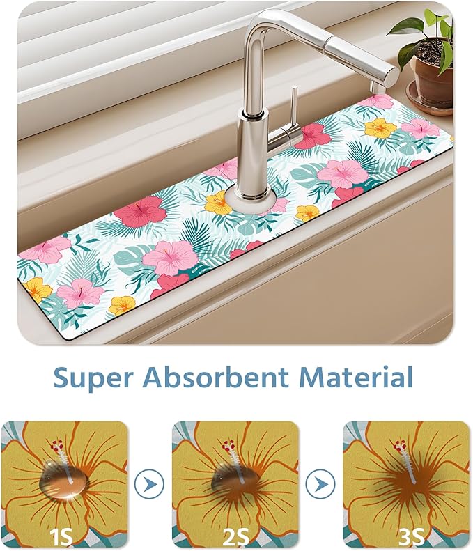 Patterned Sink Faucet Mat Kitchen Splash Guard Super Absorbent Drying Mat