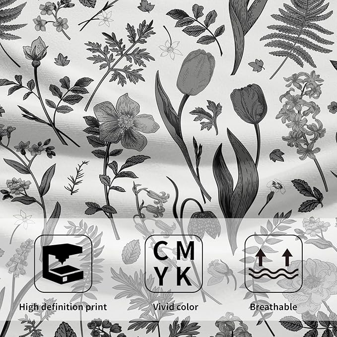 Spring Floral Hand Towels for Bathroom Set of 2 Black Grey White Flower Leaves