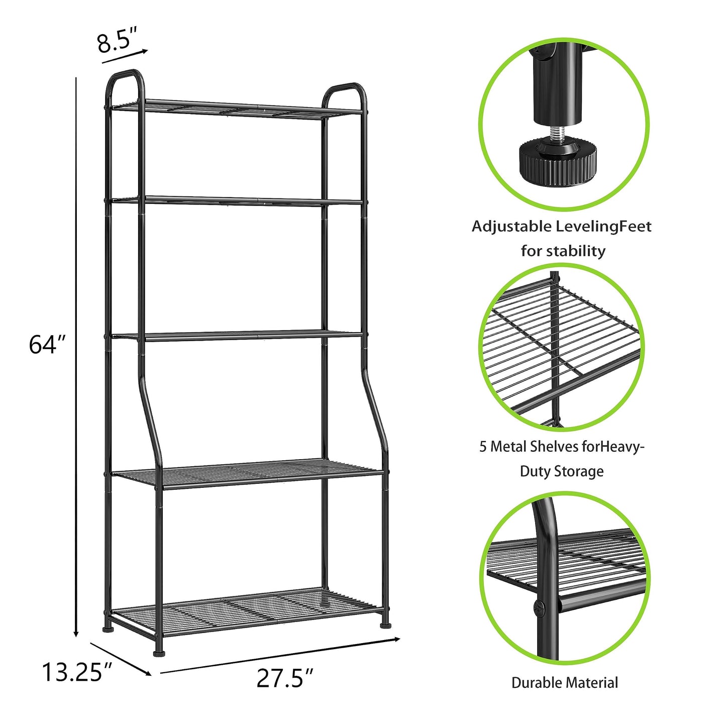 Simple Trending Plant Stand 5-Tier Plant Shelf for Indoor Outdoor, Waterproof Metal Tall Plant Stand for Living Room Bathroom Balcony Garden, Black