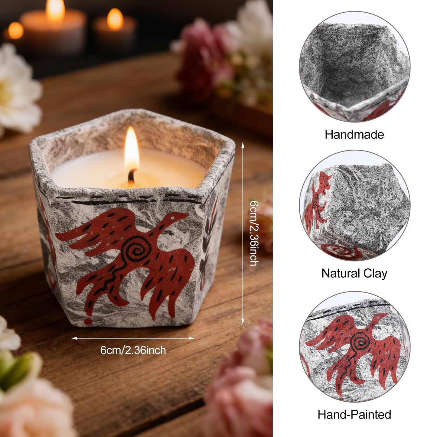 Geometric Balance Handmade Clay Empty Candle Holder – Hand-Painted Design, Refillable Candle Jars for Making Candles, Candle Tins Alternative (Geometric Balance)