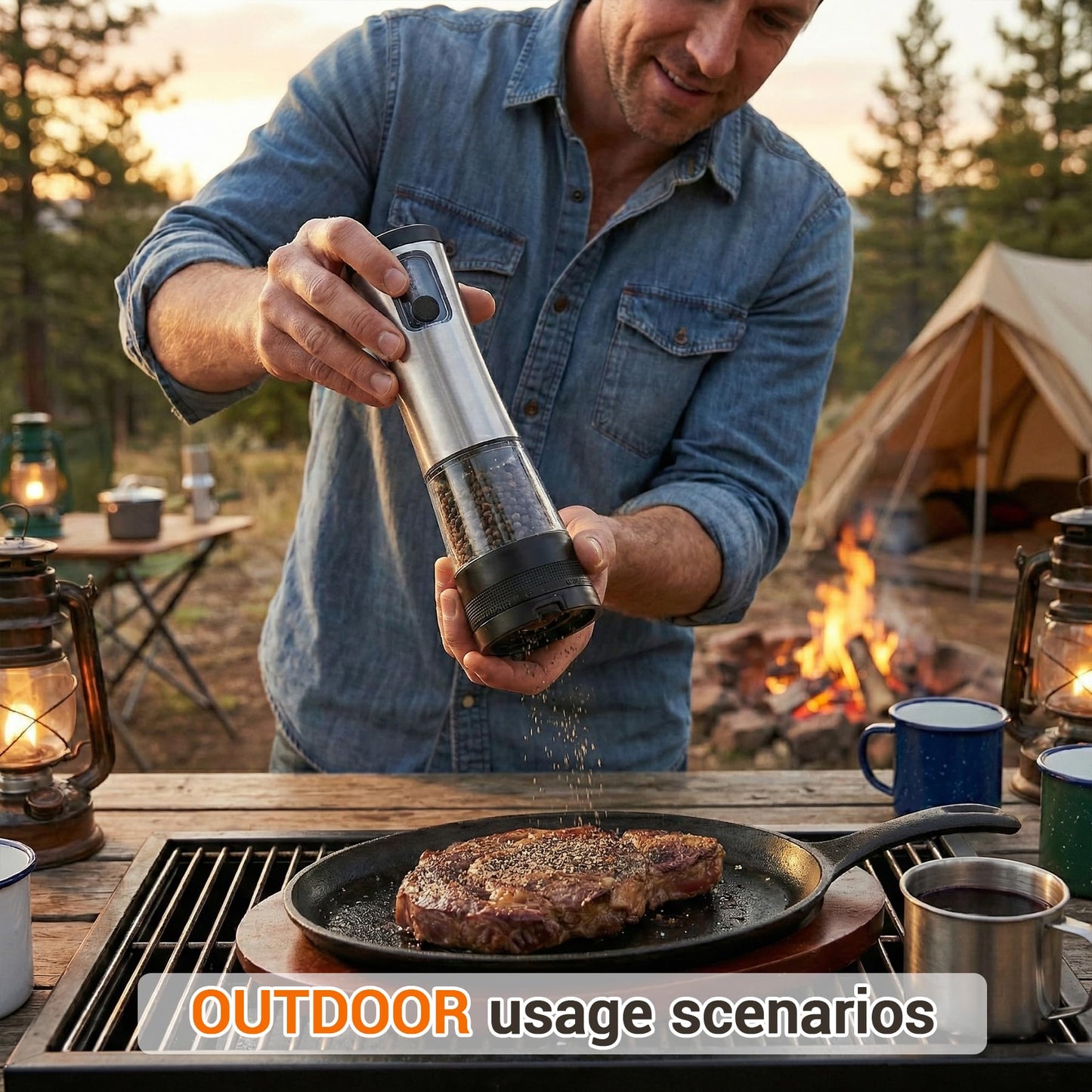 Electric Salt and Pepper Grinder Set with Rechargeable Base，Stainless Steel Automatic Refillable Electric Salt and Pepper Shakers，Large Capacity, 2-Speed Setting, LED & Adjustable Coarseness, Black