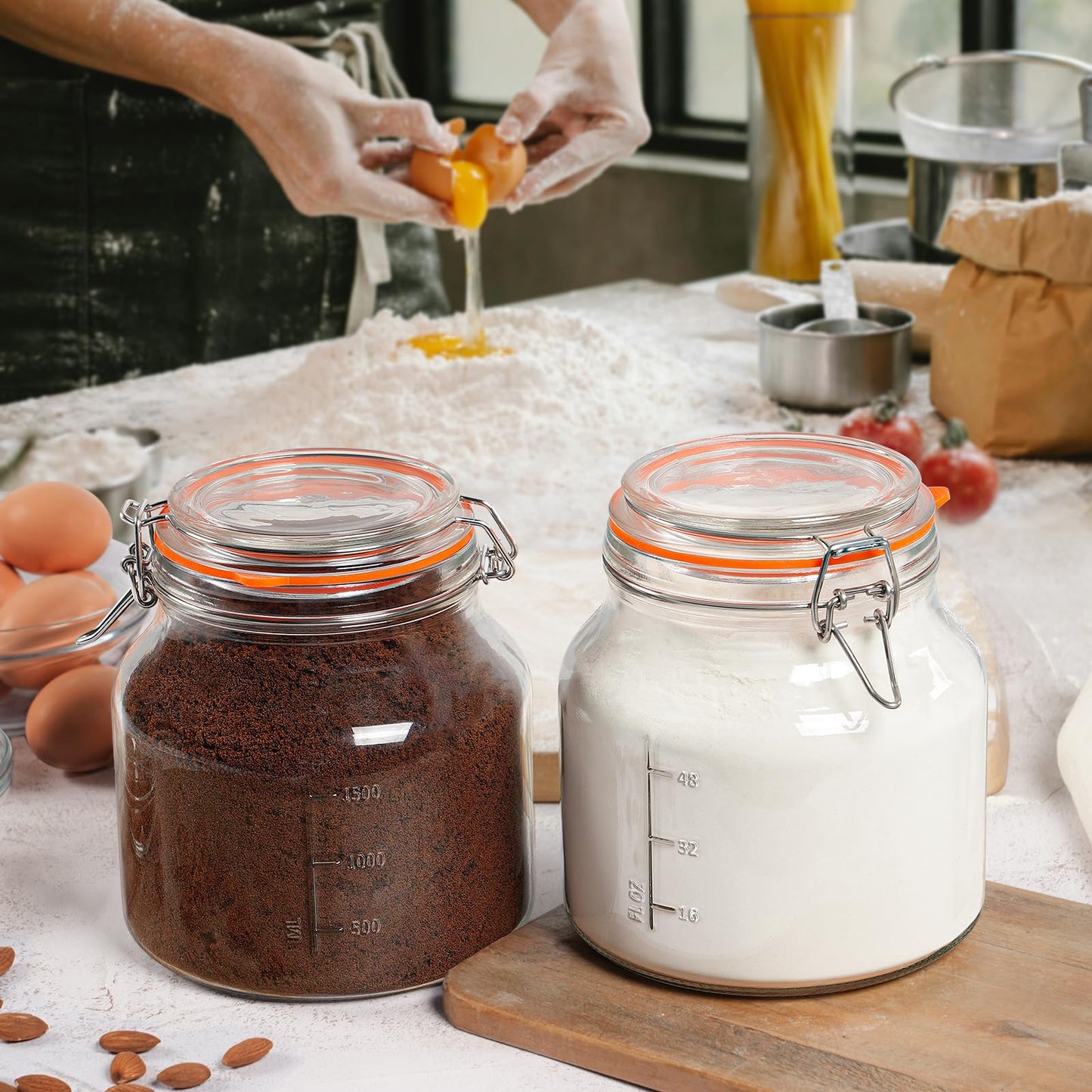 Qianfenie 2 Pack 79oz Glass Jar with Lid(2350ML), 0.6 Gallon Mason Jars Wide Mouth with Airtight Lid, Glass Pickle Jar for Food Storage, Cookies, Pickling, Kombucha(Includes 2 Spare Seals)