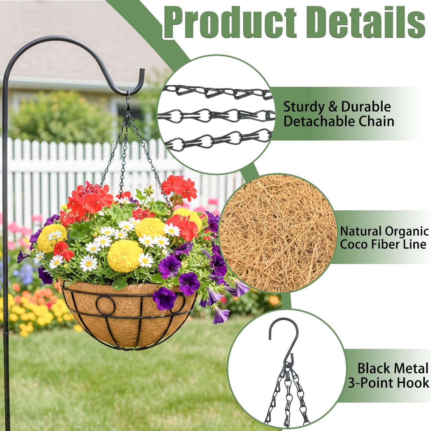 4 Pack 14 Inch Hanging Baskets for Plants Outdoor Metal Hanging Planters with Coco Coir Liner Round Wire Plant Holder Hanging Flower Pots for Outdoor Patio Lawn Balcony Garden Decor - Circular
