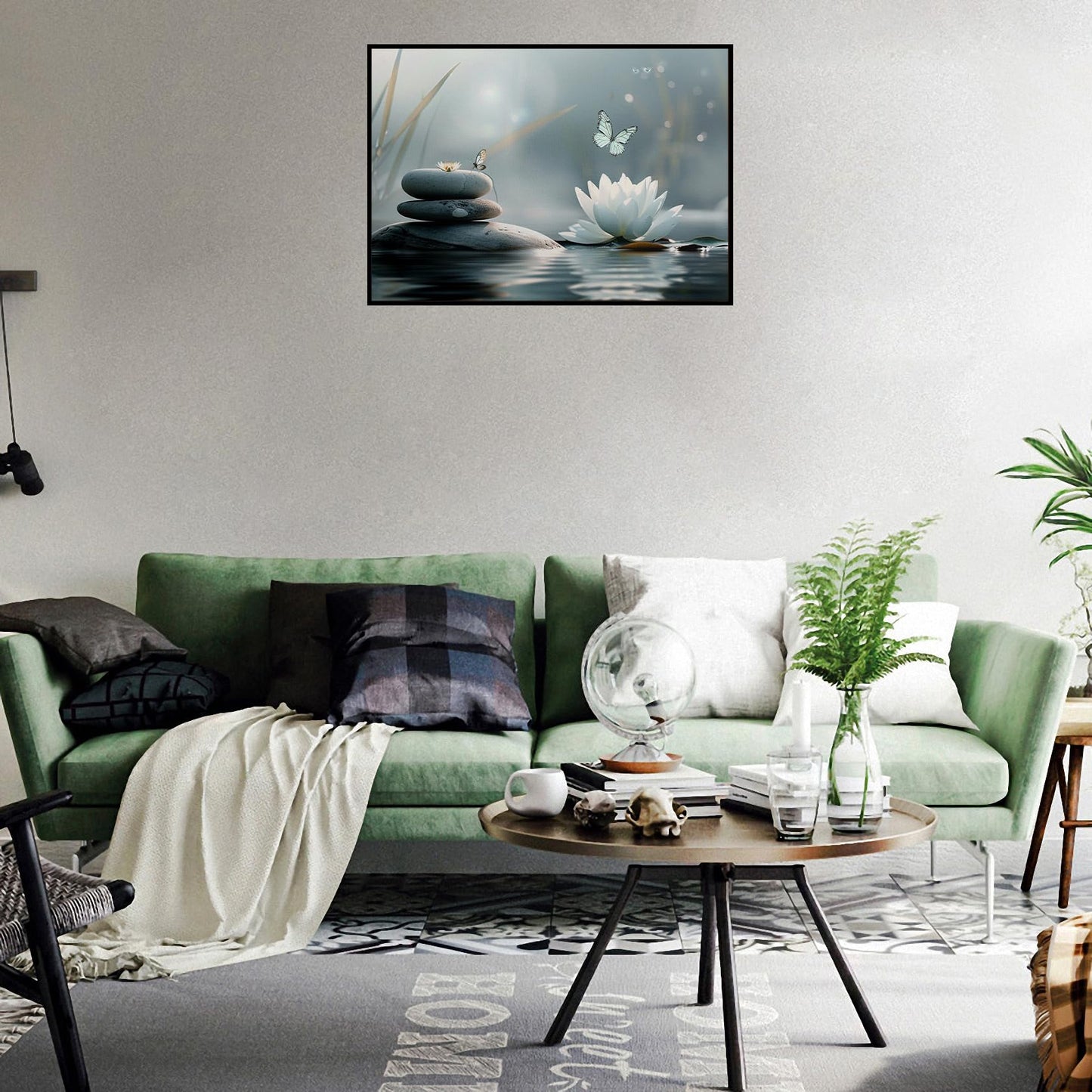Floral Butterfly Lotus Canvas Wall Art Framed Painting Prints Posters Artwork Wall Decor Zen Spa Decor Spiritual Wall Art Yoga Meditation Room Zen Office Wall Decor 16x24 Inches