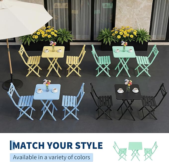 GarveeLife 3 Piece Outdoor Bistro Set, All Metal Patio Table and Chairs Set