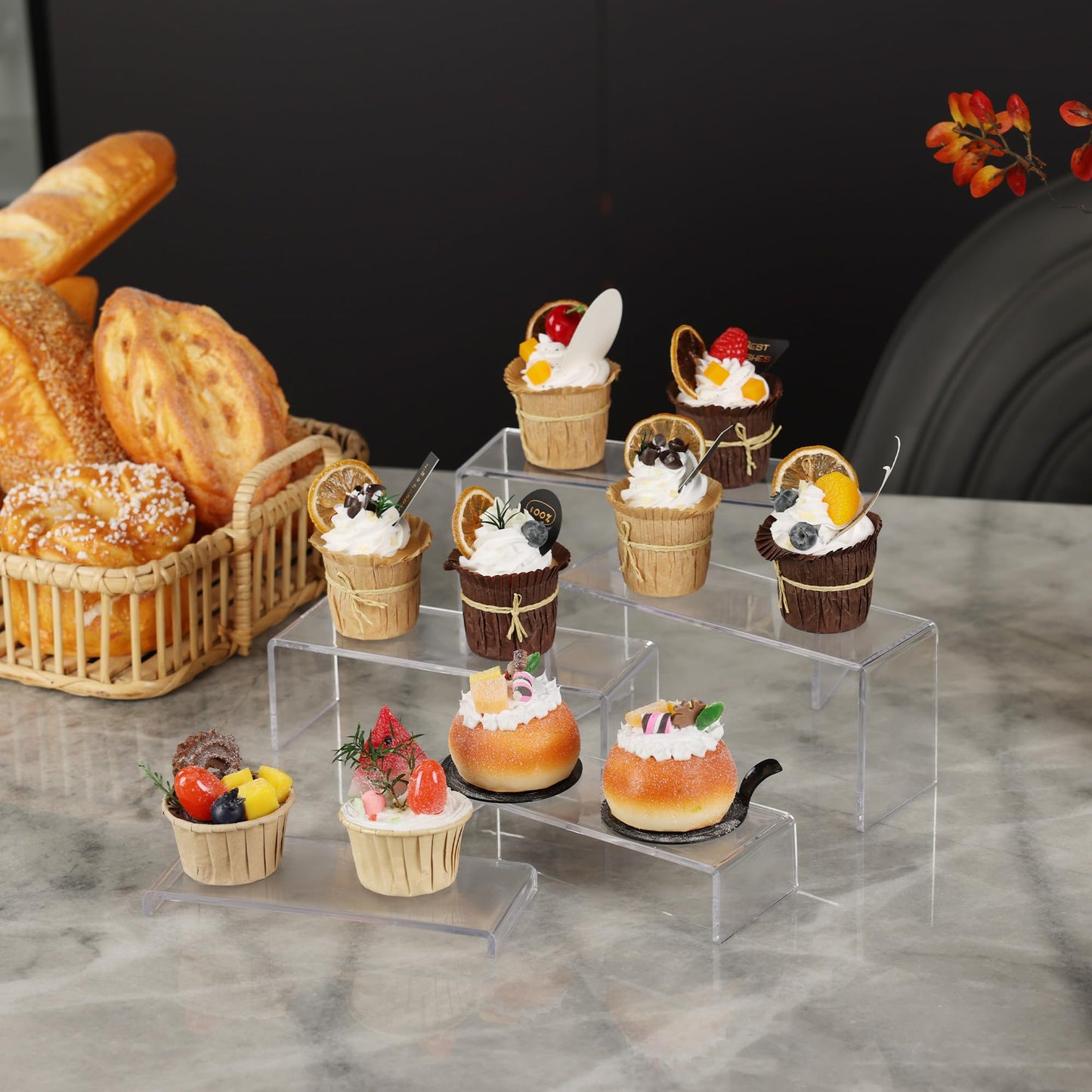 Goabroa 2 Sets 10 Pcs Acrylic Display Risers, Clear Rectangular (7"-8"-9" L) Risers Display Stands, Acrylic Stands for Jewelry, Cupcake, Perfume, Figures