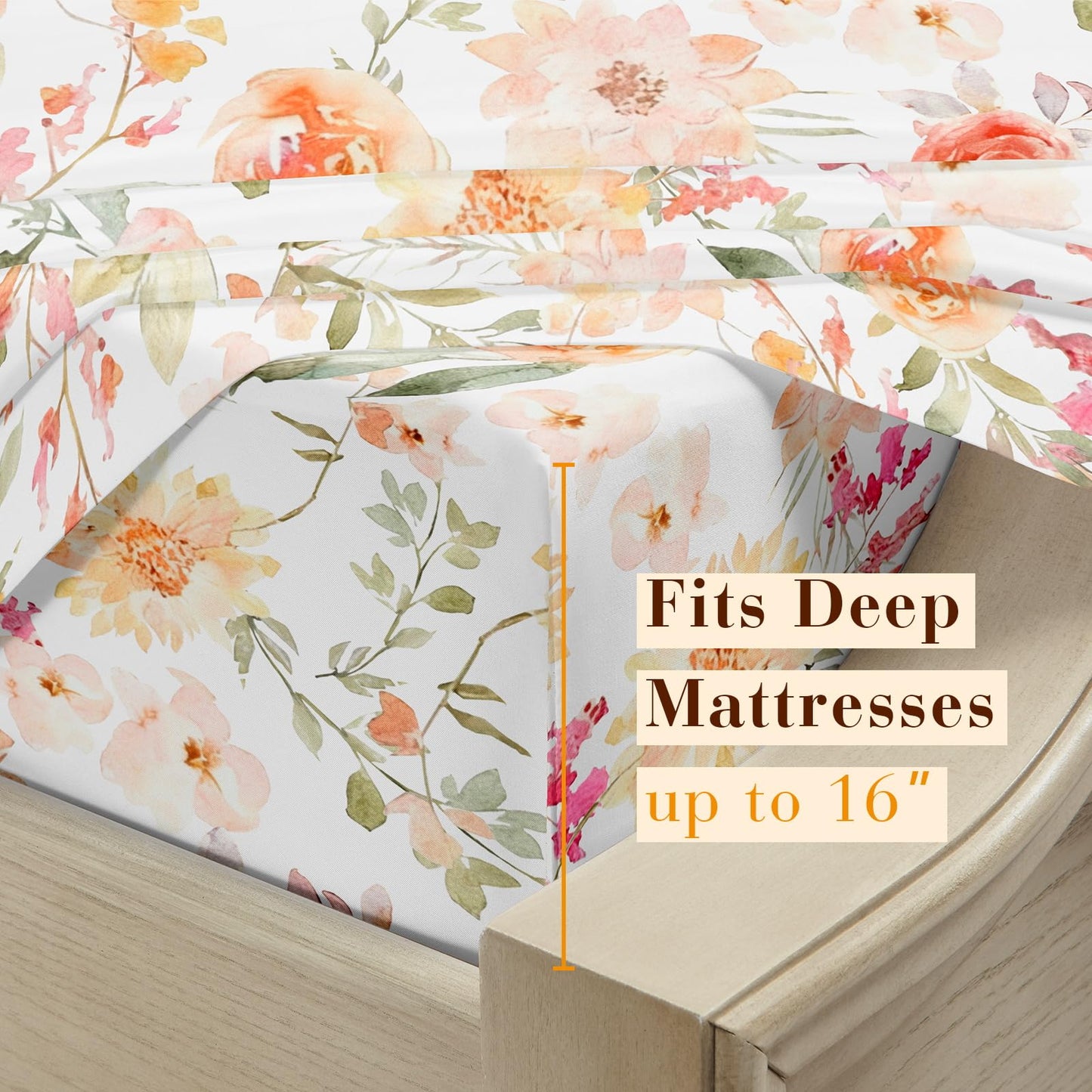 YIYEA Floral Sheets King Size, Premium Double Brushed Microfiber Bed Sheet Set for All Season, Soft Breathable, 16" Deep Pocket, Shrinkage and Fade Resistant, 4PC, King