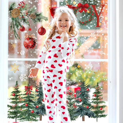 6 Sheets Christmas Window Clings Red Xmas Ball Tree Branch Snow Reusable Glass Decals for Winter Holiday Party Home Glass Window Decor