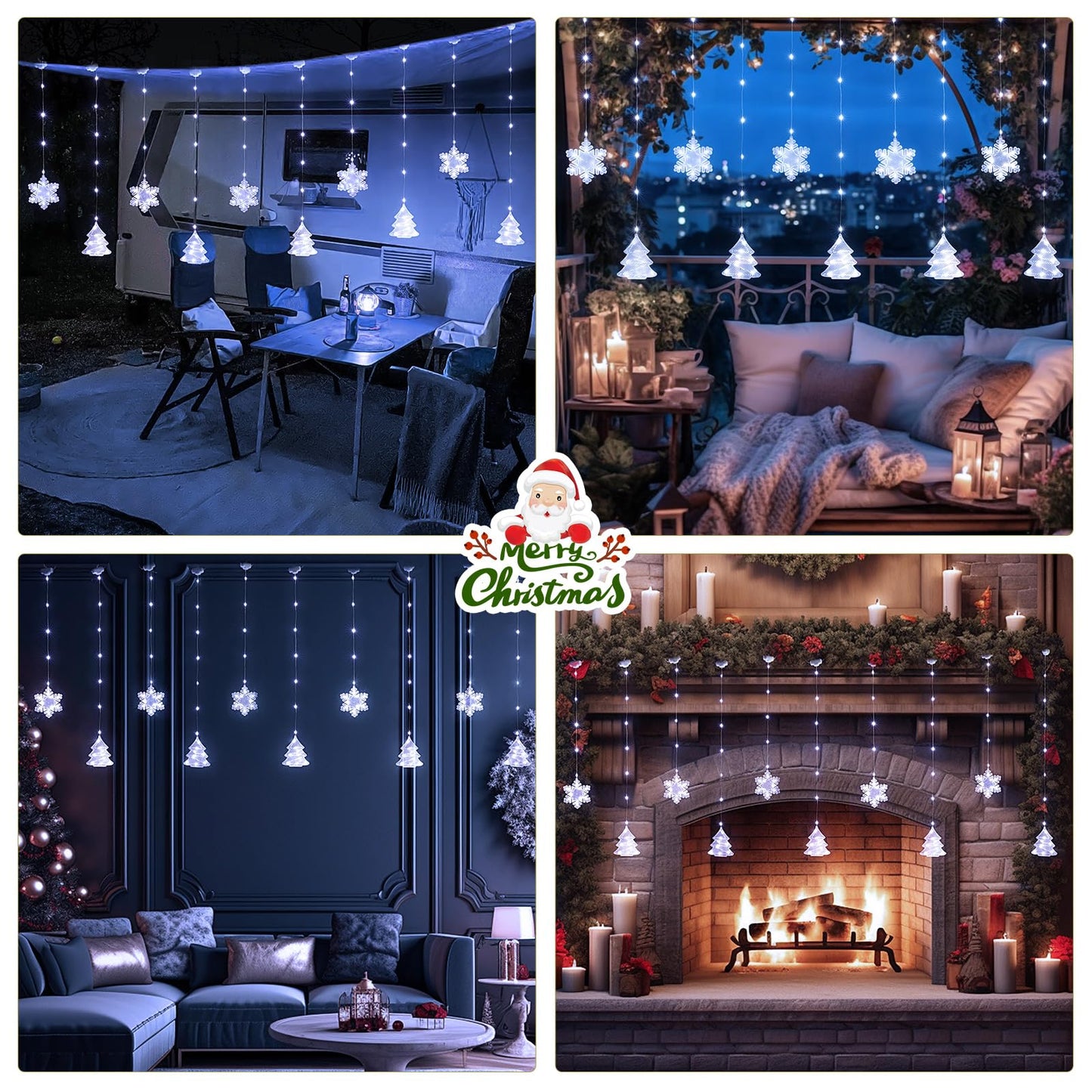 BLOOMWIN Christmas Window Lights Indoor - 2M 160 LED Christmas Window Decorations, Snowflake Curtain Hanging Fairy String Icicle Lights for Xmas Noel Bedroom Holiday Home Outdoor, Cold White USB