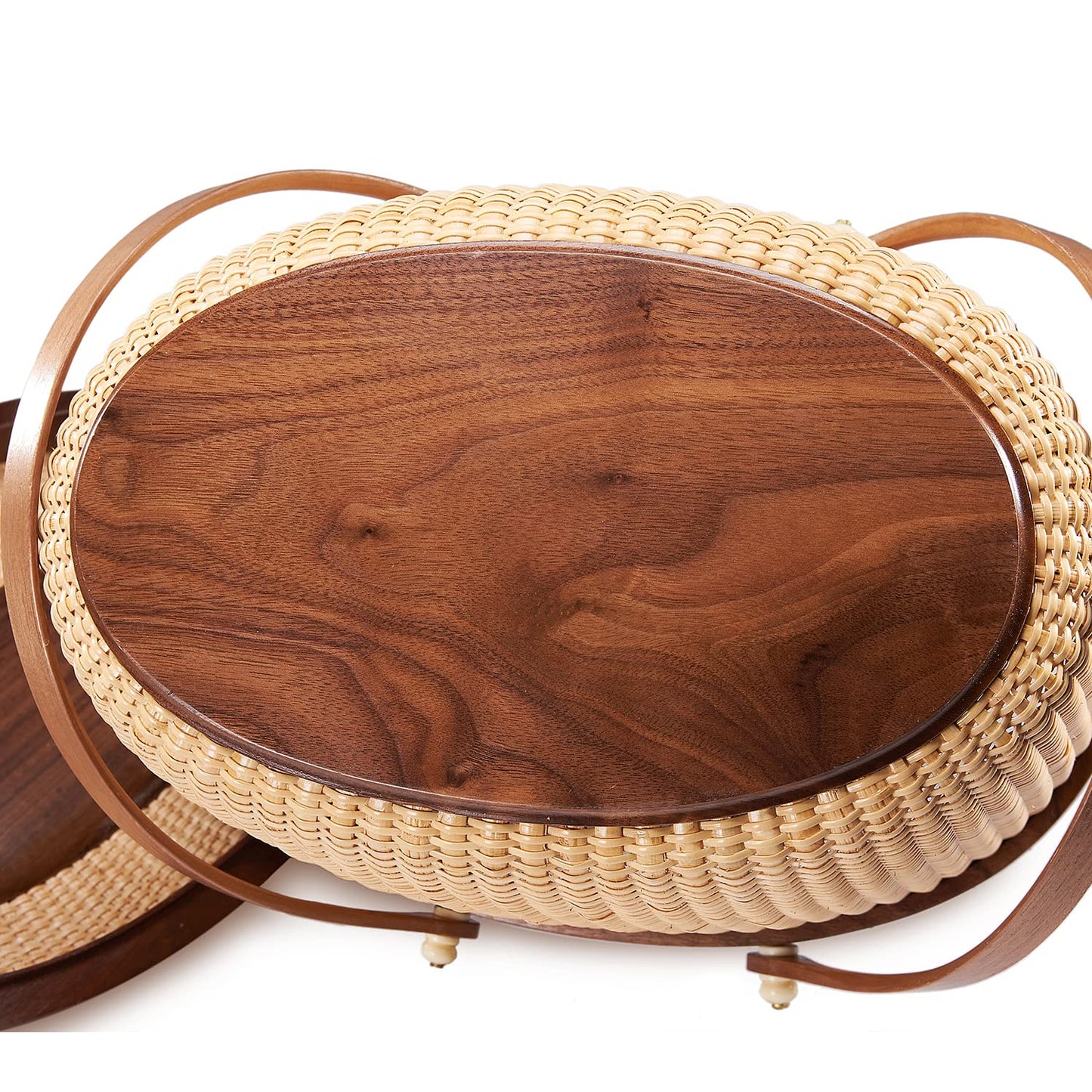 Teng Jin Nantucket Sewing Basket Purse, Containers with Dual Wood Handles .Cane-on-cane weave basket craft basket, with lid with handle