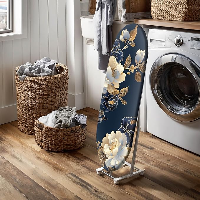 Blue White Floral Ironing Board Cover Stretch Fabric