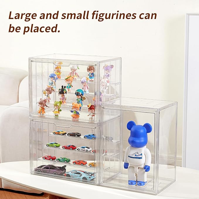 4 Pack Display Case for Collectibles 4 Layer Updated Adjustable Acrylic Display