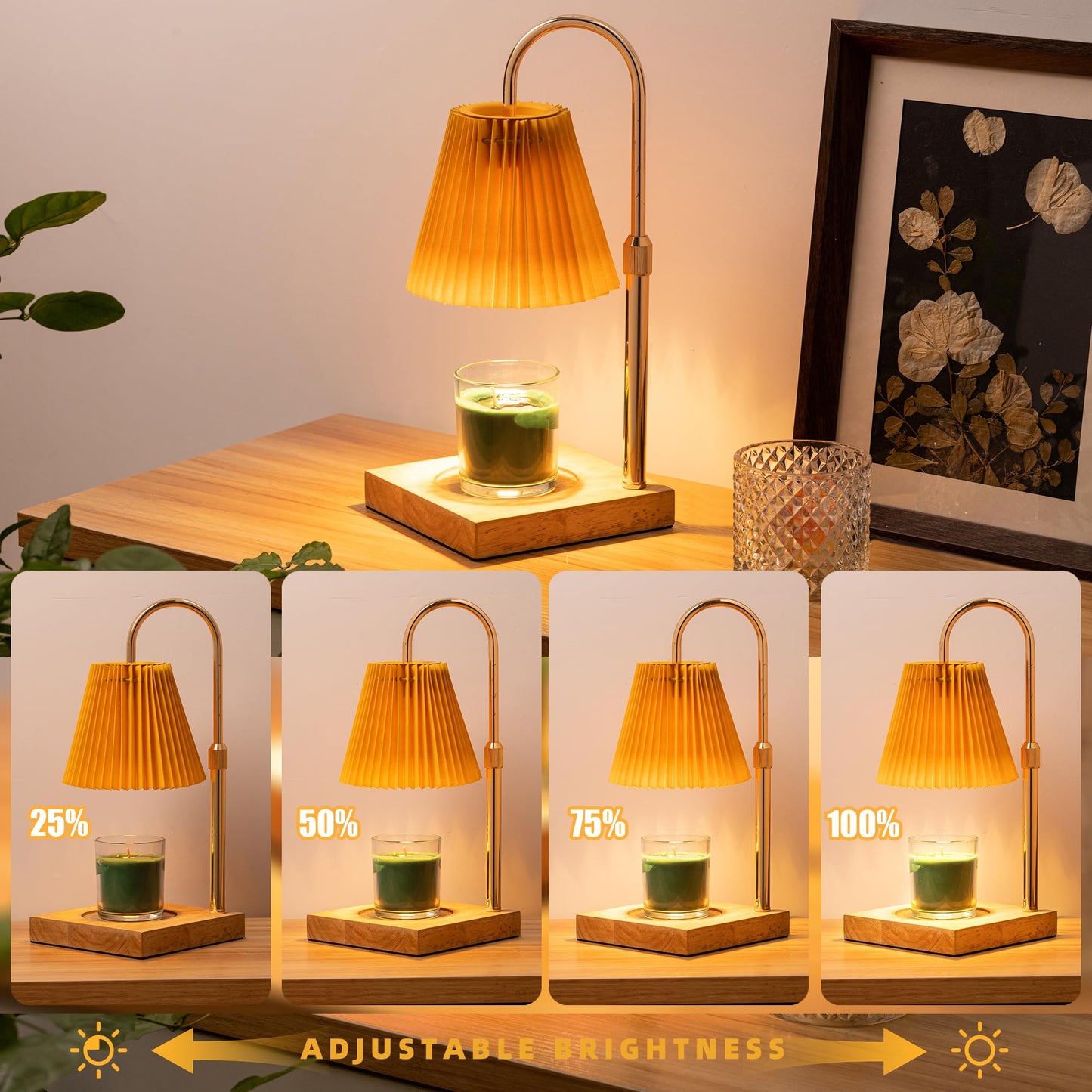 Candle Warmer Lamp with Timer Dimmable,Wax Warmer Lamp with Pleated lampshade,Height Adjustable Candle Warmer with 2 Bulbs,Gifts for Women Mom,House Warming Gifts New Home Bedroom Decor