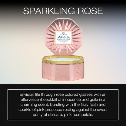 Voluspa Sparkling Rose, 3 Wick Tin Candle, 12 Ounce, 40 Hour Burn Time, Coconut Wax for Clean Burning, Handcrafted in the USA