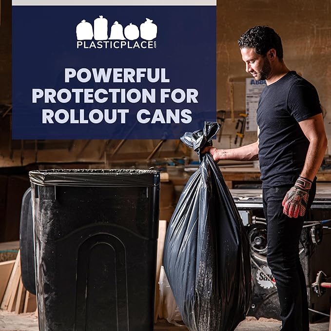 Plasticplace 95-96 Gallon Garbage Can Liners Heavy Duty 1.5 Mil Black Trash