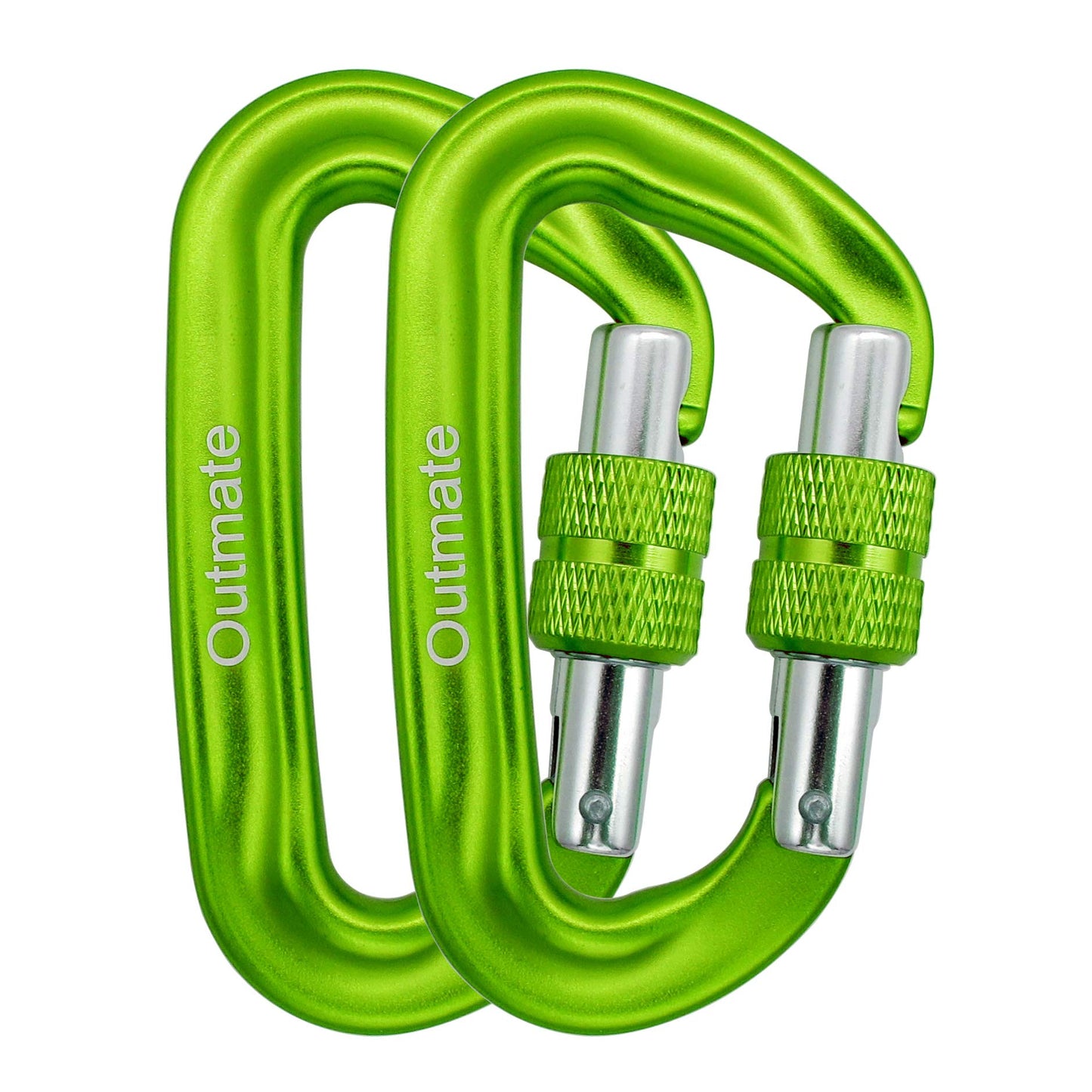 Outmate 12kN 3.2"x2" Heavy-Duty Carabiner Clips - Durable, Lightweight Aluminum Alloy Carabiners for Hiking, Camping, Keychains, Dog Leashes, Hammocks & More(Screw gate,2 Grass Green)