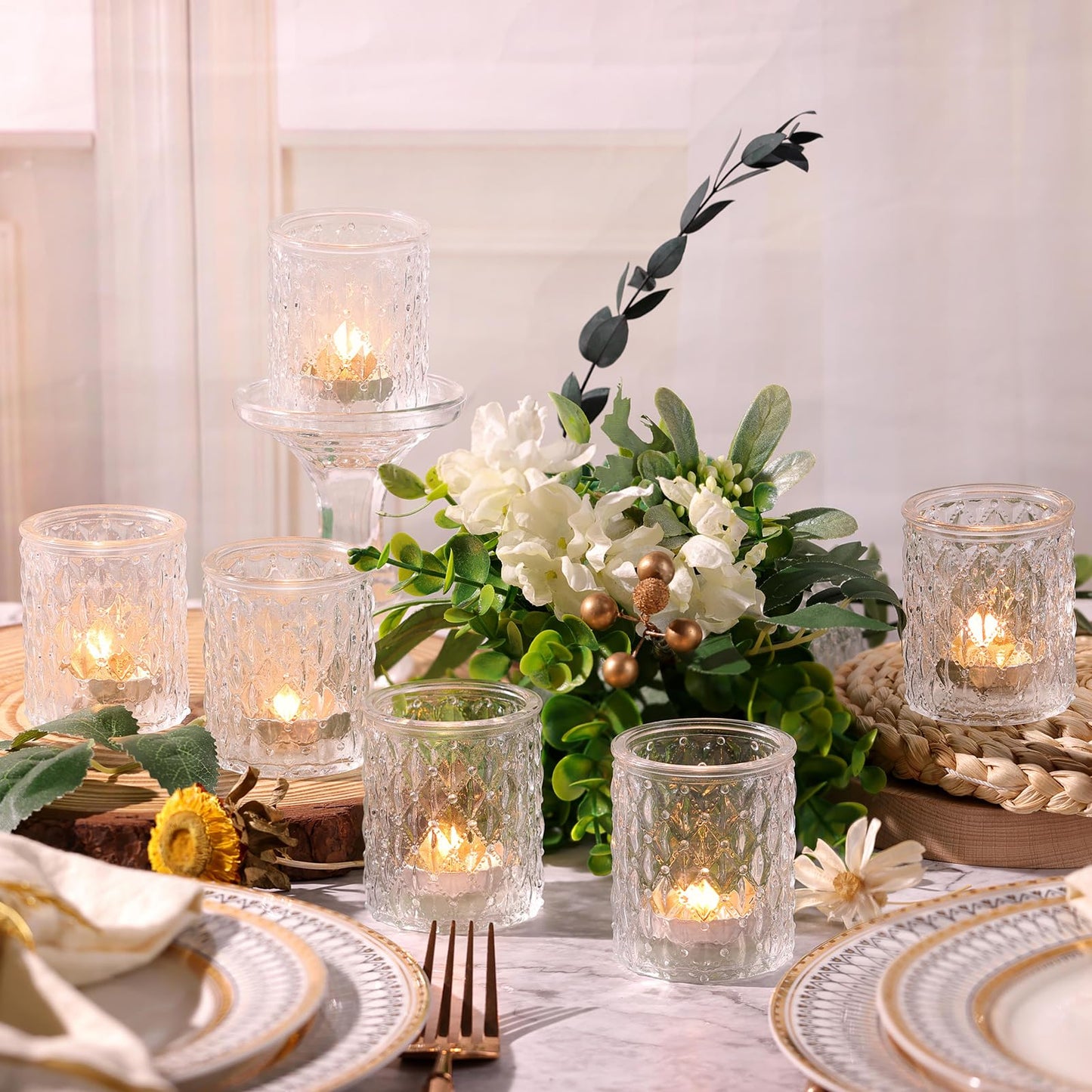 TripodBird 36 Pcs Clear Votive Candle Holders, Glass Candle Holders for Wedding Table Decorations, Tea Light Candle Holder, Candle Votives for Baby Shower Christmas Party Table Decor, Home Decor