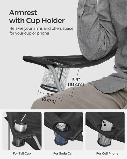 SONGMICS 2 Pack Folding Camping Chairs, Load 330 lb, Cup Holder and High Backrest, Heavy-Duty Structure, for Lawn, Garden, Fishing, Terrace, Black UGCB08BK